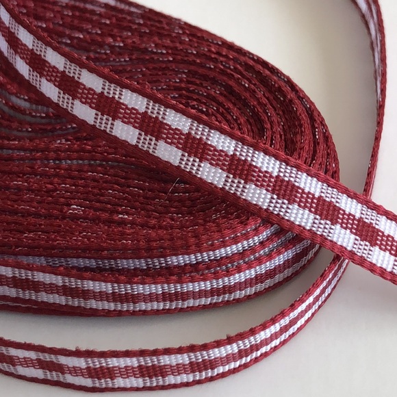 5/$10  5 YARDS 1/4" wide Plaid Gingham Buffalo Check Ribbon BURGUNDY WHITE - Picture 1 of 3
